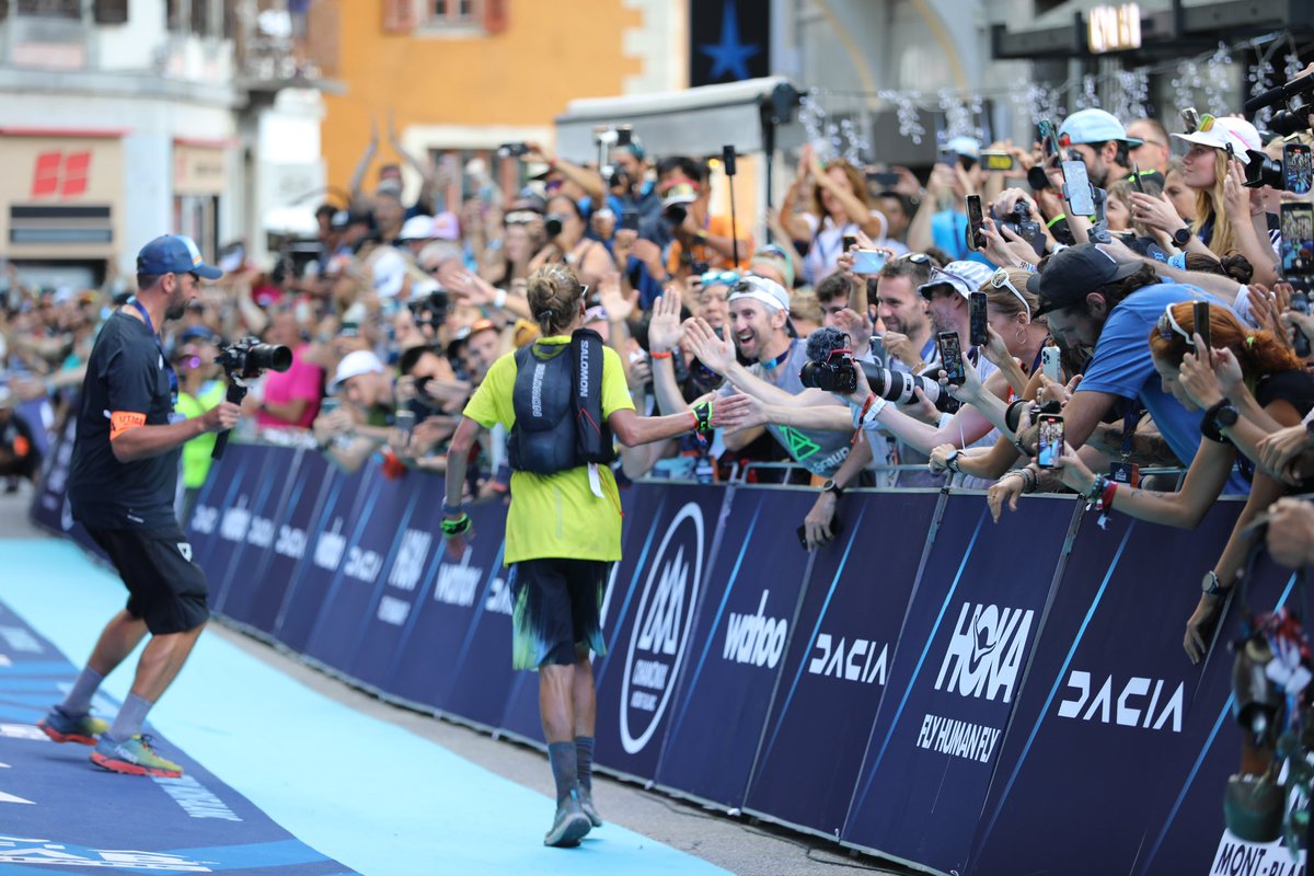 Courtney Dauwalter (Salomon) wins the 2023 #UTMB in 23:29:14. In doing so, she wins the three iconic 100 milers in one summer: the Western States 100, Hardrock 100, and UTMB. Watch our pre-race interview with her: i-rn.fr/23UTMB-Courtney