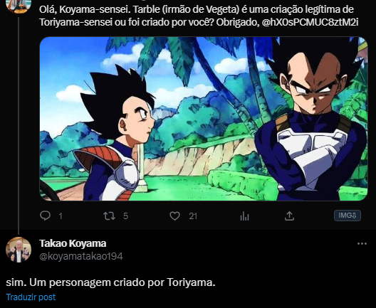 Kami Sama Explorer 👹👒 on X: Não sei se havia essa dúvida, mas Takao  Koyama confirmou hoje que Tarble, o irmão perdido de Vegeta, é de fato um  personagem criado por Akira