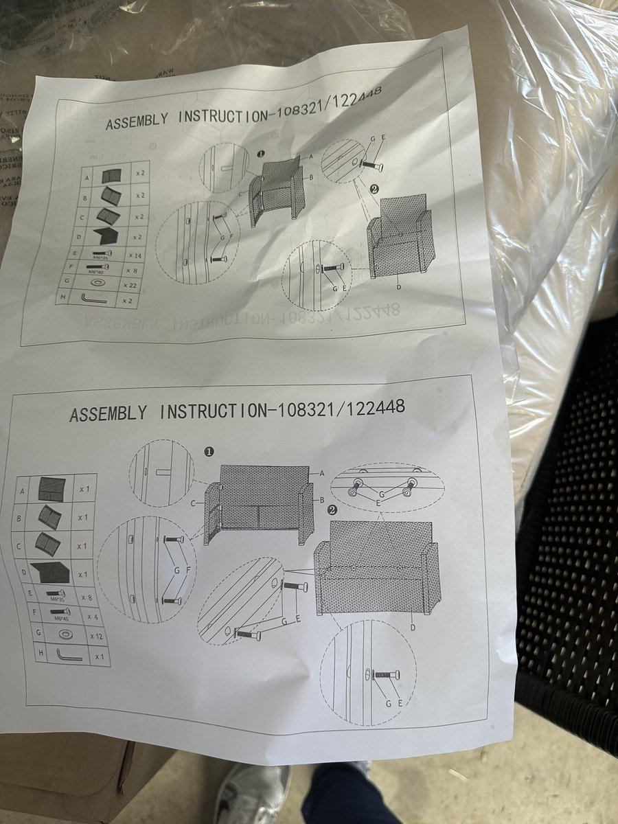 anagcw's tweet photo. Just opened box with rattan furniture i had delivered from @homestoreandmore ire and no screws in the box 🤨 https://t.co/fMbKvF7tQx