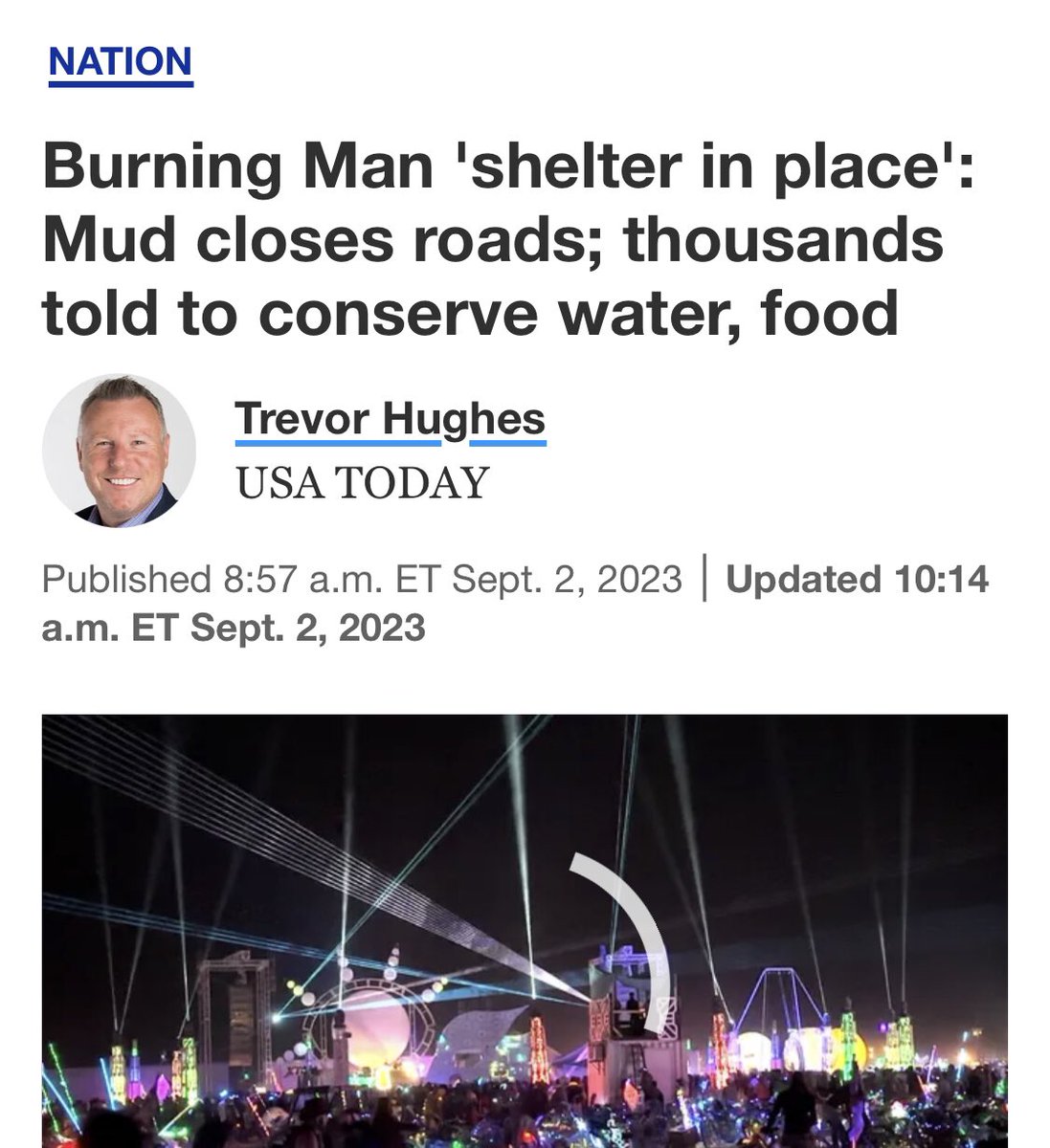 JPHilllllll's tweet photo. Remember three days ago when people were furious at the climate protesters outside burning man? https://t.co/eB5zVB62DE