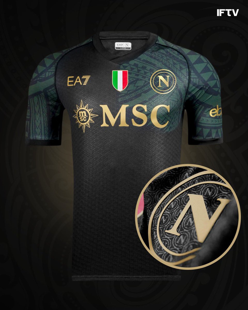 IFTVofficial's tweet photo. Napoli just dropped their NEW black and gold third kit 👕

Fitting for champions 🏆🇮🇹

It features the design of different Maori tattoos in dark green, symbol of union, stamina, strength and power.

Let us know if its a HIT or MISS 👇 https://t.co/IKPWMbfvCl