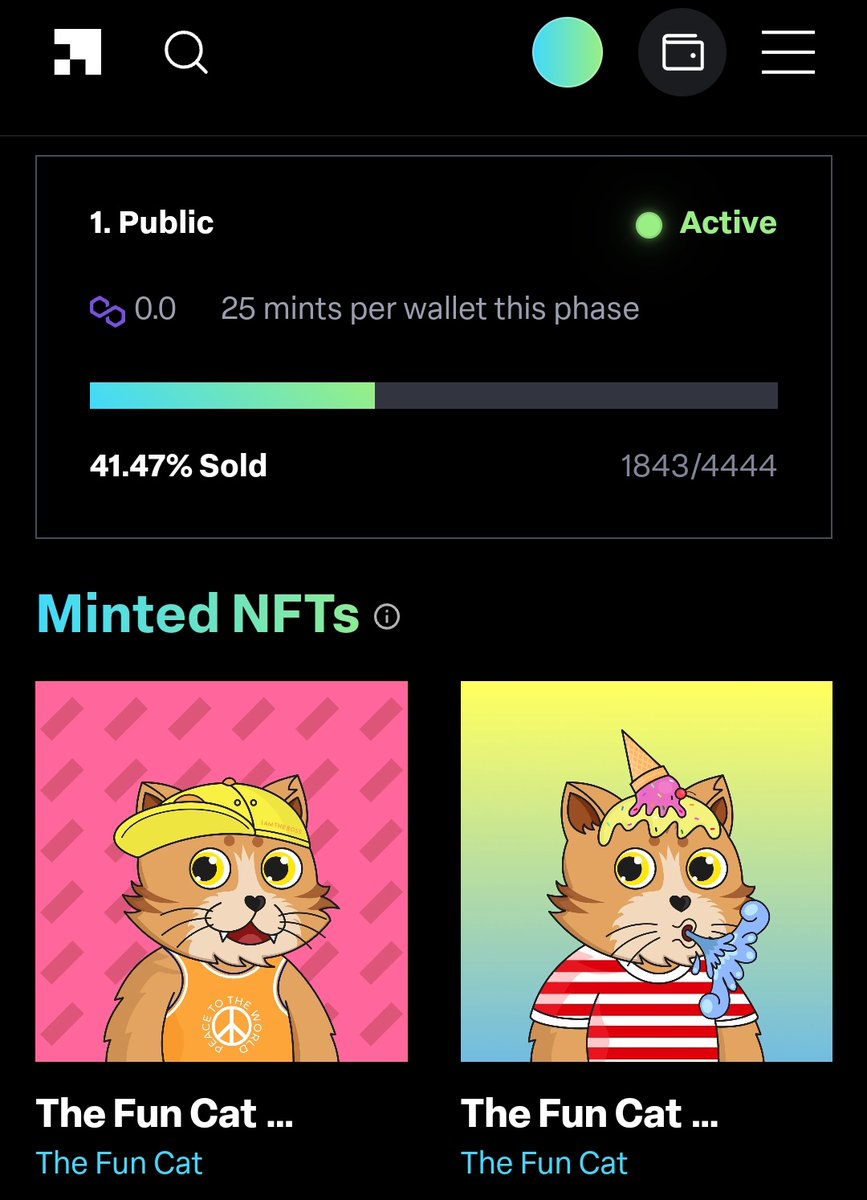 TheFunCat's tweet image. GM 😺🌞

Thank you for your appreciation and support, there are already 41,47% who already have this cute cat collection, 🙏🙏😺😺.

Supply: 4444 (0.00 $MATIC) 

Mint on 👉 launchmynft.io/collections/0x…

#NFTCommunity #onPolygon #PolygonCommunity #NFT #mint #LaunchMyNFT #TheFunCat