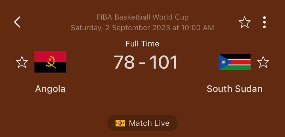 It’s a WIN for South Sudan 🇸🇸 

FULLTIME - South Sudan 🇸🇸 101 - 78 🇦🇴 Angola

#FIBAWC #WinForSouthSudan