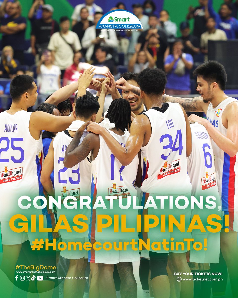 Congratulations, Gilas Pilipinas!!!🇵🇭💙

Para sa Bayan, Puso sa Puso!

#FIBAWC #WINFORGILAS #WinForPilipinas #HomeCourtNatinTo #FIBAatTheBigDome
