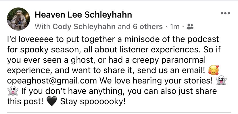 heavennnlee's tweet image. Email us! Opeaghost@gmail.com

#ghost #minisode #ghoststory #haunted #hauntings #hauntedplaces #hauntedhouse #spookyseason #halloween