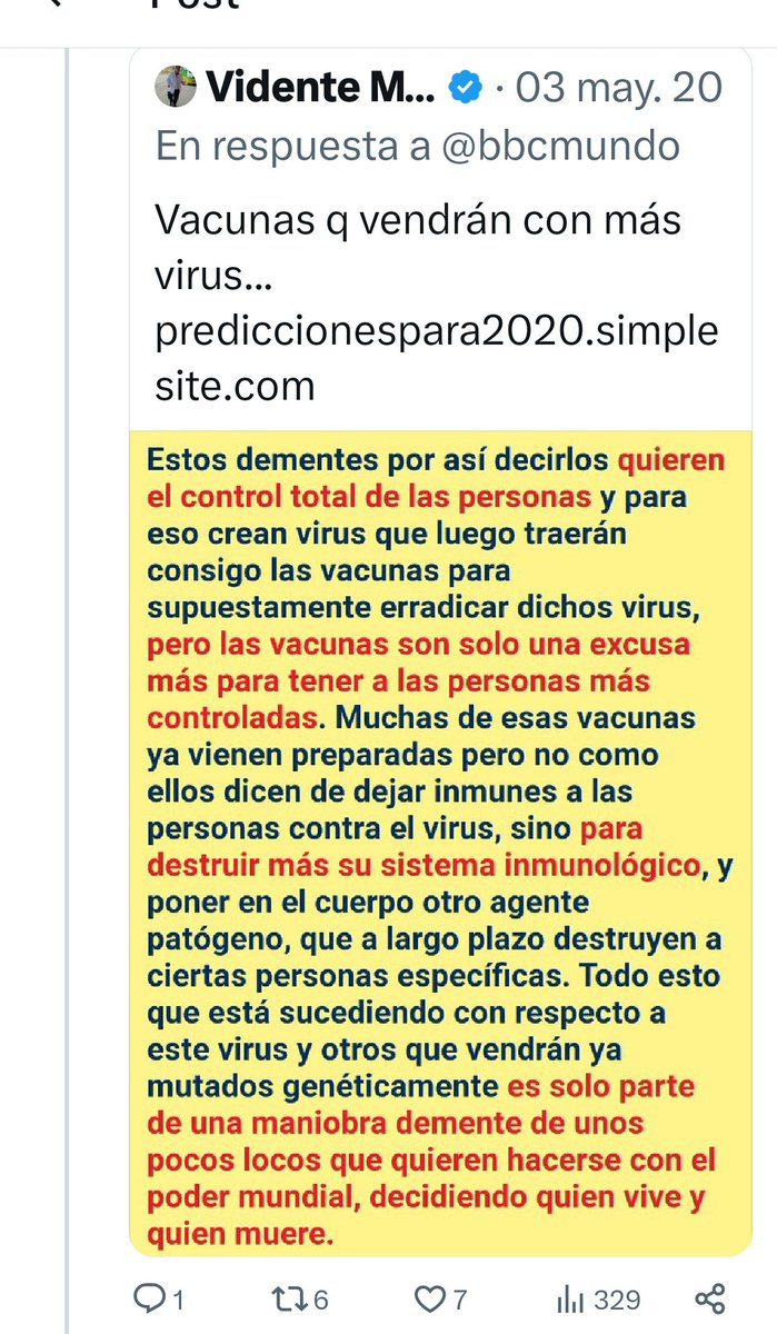 Profeta_Mundial's tweet photo. Trascurría el 2019 y miles de personas se estaban manifestando 🌎 por las injusticias de sus respectivos gobernantes pero apareció el 🐛 en acción y la única forma de parar las manifestaciones era que entrara el 🧪 donde el 2020 dieron cuarentena 🌎 y todos encerrados.
Sacaron la supuesta dosis 💉 para contrarrestar.
Esto ya lo venía prediciendo desde el 2018 que aparecería un resfriado y lo convertirían en Pandemia Mundial para que las personas se fueran preparando a lo que tramaba la élite del mal que es quebrantar la economía de los paises y reducir la mayor vida existente en general pero para eso diseñaron un plan macabro como realizarlo a través de la manipulación del miedo extremo y en la dosis que sacarían 💉colocar otro componente para ir viendo como les salia el 🧪.
Lo que estoy haciendo es un repaso para que ustedes sepan que fuimos las primeras en decir lo que sucedería y afirmó con pantallazo ya que lamentablemente los blogs nos lo bajaron.
Mis seguidores antiguos saben que lo que decimos es verdad porque nos vienen leyendo de años.
También venimos diciendo que esto no terminará y nuevas pandemias sacarán en especial este 2023 harán lo posible para encerrarnos y seguir con su plan perverso.
Afirmó mis predicciónes porque se nos revela para que ustedes no vivan en la ignorancia de lo que seguirá sucediendo.
No somos cualquier vidente sino las videntes del Todopoderoso Jehová.
El que tenga oídos escuché el mensaje.
Ustedes tienen libre albedrío de tomar las precauciones o desecharlas.