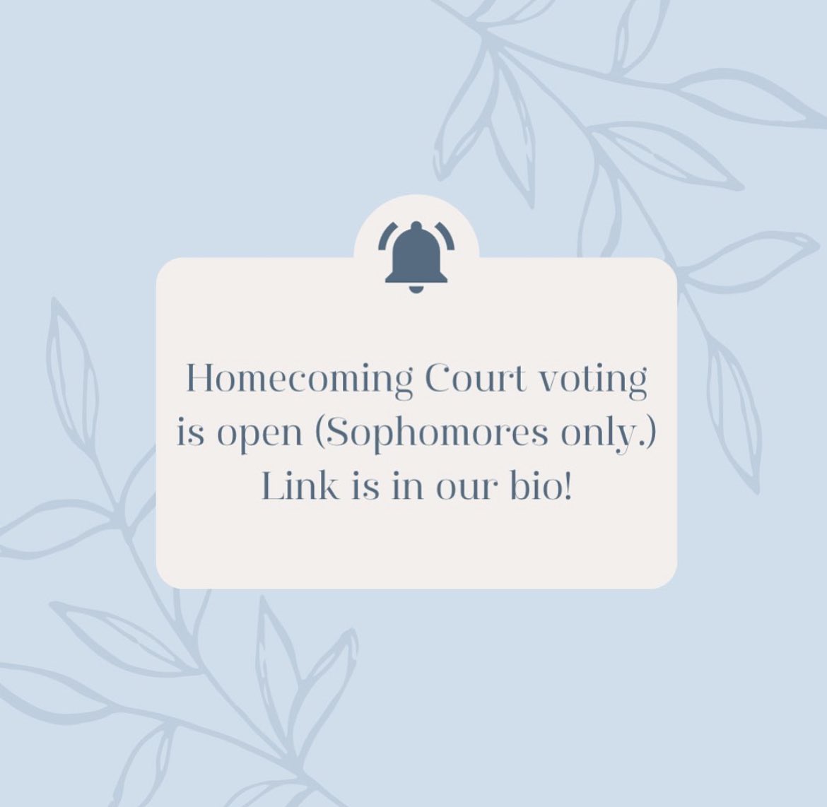 Homecoming court voting is open! Link is in our bio on Instagram.
The current link is for Sophomore voting only.