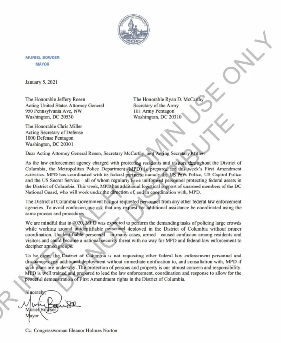 Questions about Jan 6? Read Mayor Bowser's letter from Jan 5, particularly the third paragraph. WHO ARE THESE ARMED OPERATIVES? They sure showed up in costume on Jan 6.