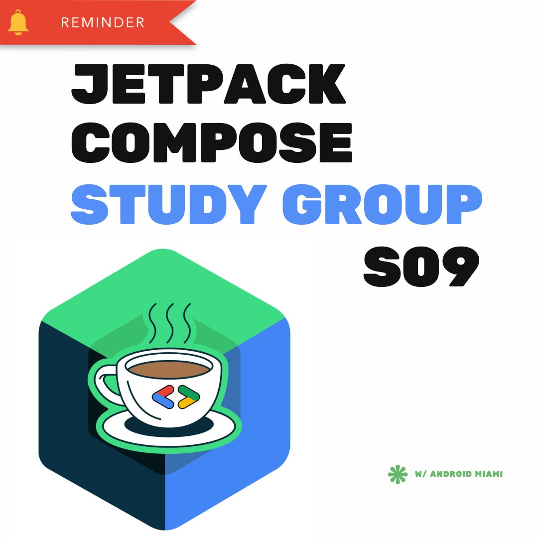 🌴 Compose &amp; Cafecito
💻 Session 09: Compose Essentials
🗓️ Tonight @ 9pm ET

Follow along and complete Google's official Jetpack Compose for Android Developers course in collaboration w/ <a href="/GDGMiami/">GDG Miami</a> and <a href="/AndroidMiami/">Android Miami</a> 🚀

🔗 RSVP: meetu.ps/e/Mp62g/tdFrr/i

#gdg #android #compose