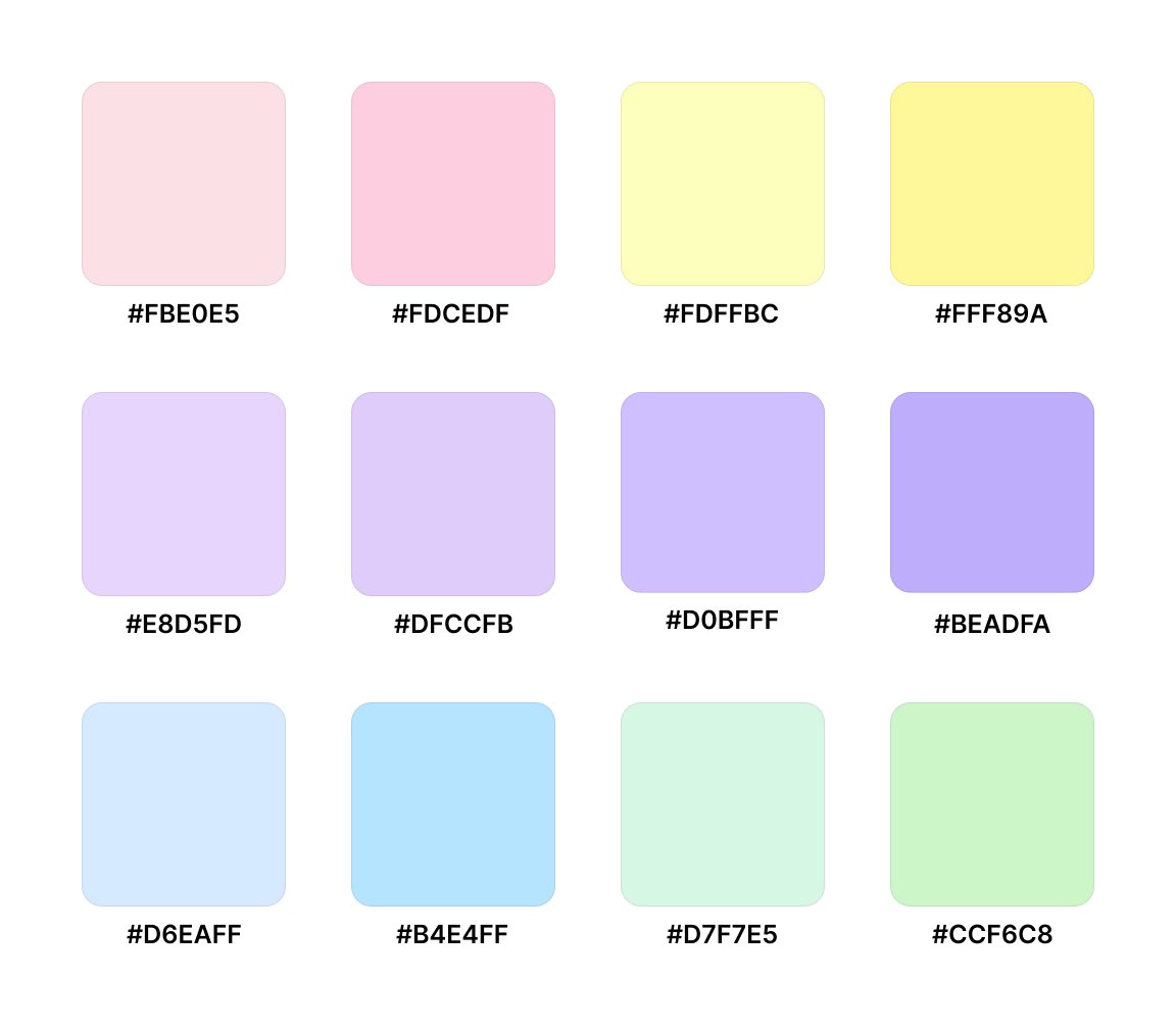 𝑷𝑨𝑺𝑻𝑬𝑳 𝗖𝗢𝗟𝗢𝗥 𝗣𝗔𝗟𝗘𝗧𝗧𝗘
to use on your next design👇🏽

#design #colorpalette #ux #ui #uxdesign #uidesign #branddesign #branding #colors #pastelcolors