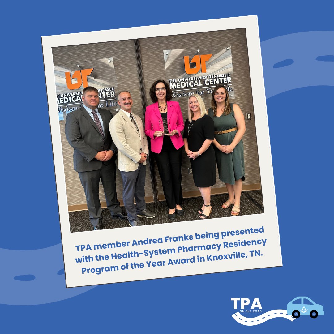 TPA ON THE ROAD (PT. 2): CEO Anthony Pudlo presented TPA Awards to Rob Lucas and Andrea Franks!

Rob Lucas of <a href="/BlountMemorial/">Blount Memorial Hospital</a>—Health-System Distinguished Service Award

Andrea Franks with <a href="/utmedicalcenter/">UT Medical Center</a> and @UTPharmacy—Health-System Pharmacy Residency Program of the Year Award
