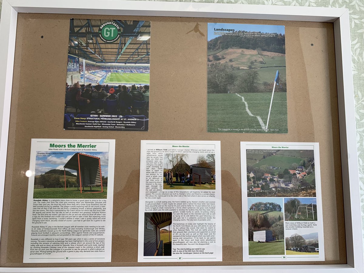 alastairwilko's tweet photo. @MikeFloate @paul_gtastic taken me a few years and granted I haven’t done a very good job but finally got round to getting our article framed to go up in the changing rooms #groundtastic #rosedalefc #northyorkshire https://t.co/QSlOVssUcu