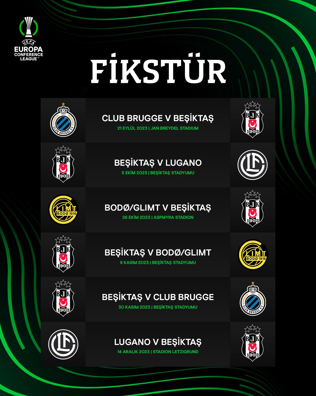 Beşiktaş'ın Rakipleri Club Brugge, Bodo Glimt ve Lugano Nerenin