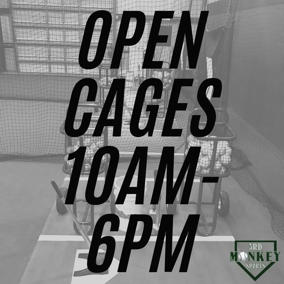 3rdMonkeySports's tweet photo. Open cages from 10am-6pm! Call, message, or go online to reserve some cage time today! #ThirdMonkeySports #DailyGrind #EarnYourSpot #DoBigThings https://t.co/1tGUTDsQhn