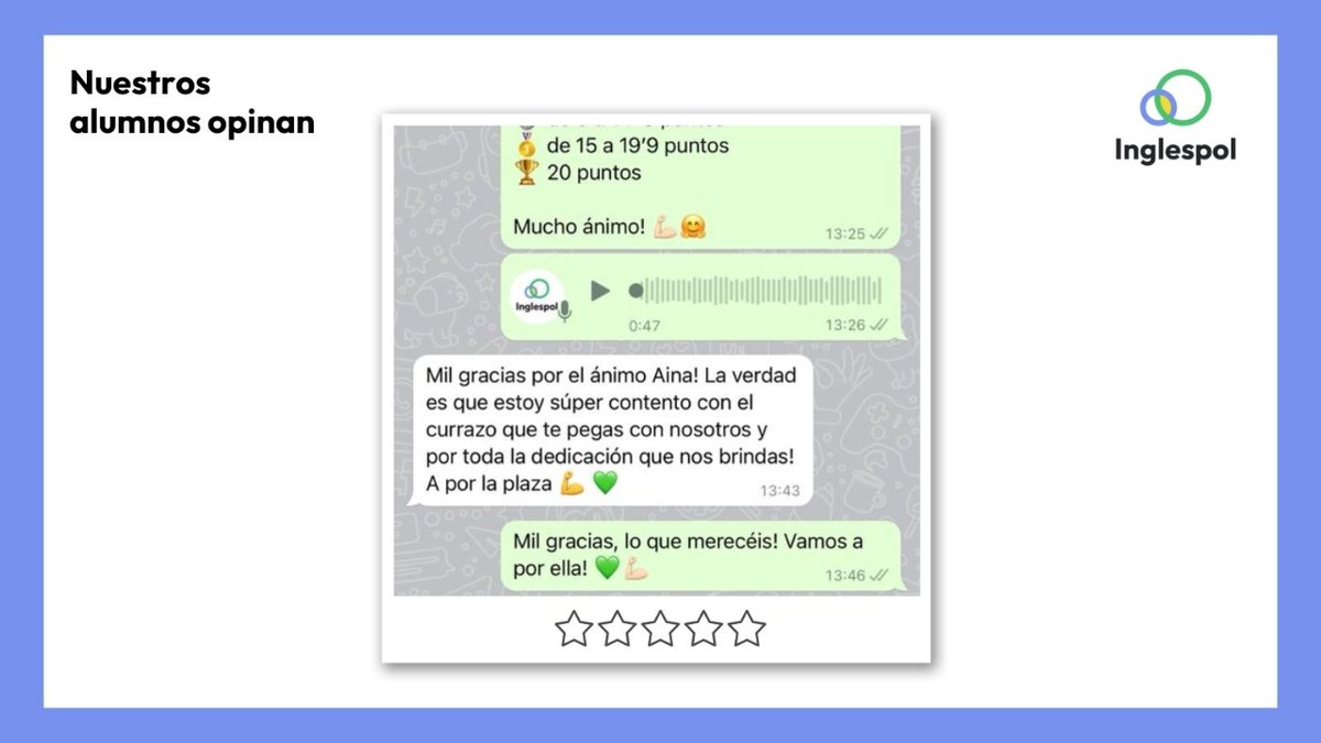 inglespol's tweet photo. 🔥 RESEÑA 🔥

🌟 ¡Gracias por compartir tu experiencia en Inglespol! 🌟

Si tú también quieres probar nuestra exclusiva metodología, ¡no dudes en contactar! 😉

📧 contacto@inglespol.es
📱 +34 650 31 69 38 https://t.co/IrolvBBHiH