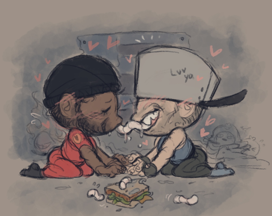LatexKaktus's tweet photo. They have a lil love dumpster date...blu soldier sure has a weird idea of a romantic candle light dinner...π₯ͺπͺ±π―οΈ
#lilpootis #bootsnbombs #sollydemo https://t.co/sDF2opFYWt