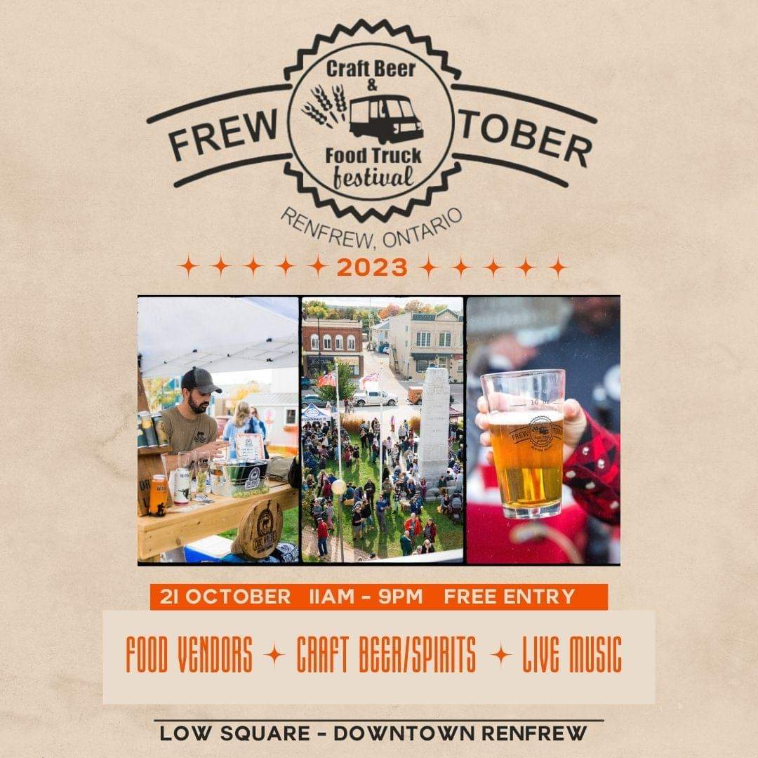 The Craft Beer and Food Truck Festival returns to downtown Renfrew on Oct. 21st, 2023, from 11am-9pm. There will be live music, food and craft brewers on site with FREE entry. This is an all ages event. Must be 19+ to purchase alcohol. 

Get more info:

renfrew.ca/craft-beerfood…