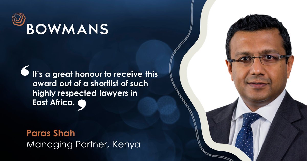 Bowmans_Law's tweet image. AWARDS🏆| Congratulations to @parasshahkenya on winning the Partner of the Year Award for East Africa at the #AfricanLegalAwards. He says ‘This is a testament to the world-class Bowmans team and the great clients who've shown confidence in us.' More here: bit.ly/45UZ4Ci
