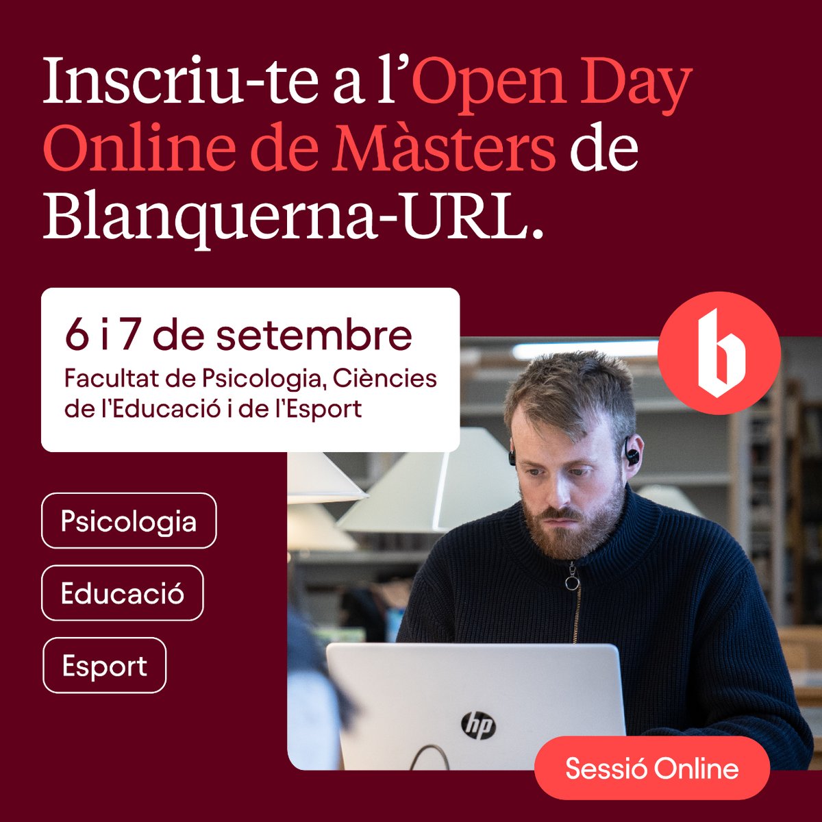Vols fer un màster a la nostra Facultat?

🗓️Inscriu-te a les portes obertes online que farem els dies 6 i 7 de setembre!! Coneixeràs els nostres màsters i podràs resoldre tots els dubtes que tinguis amb els coordinadors i el professorat. 

👉 blanquerna.edu/ca/open-days-o…