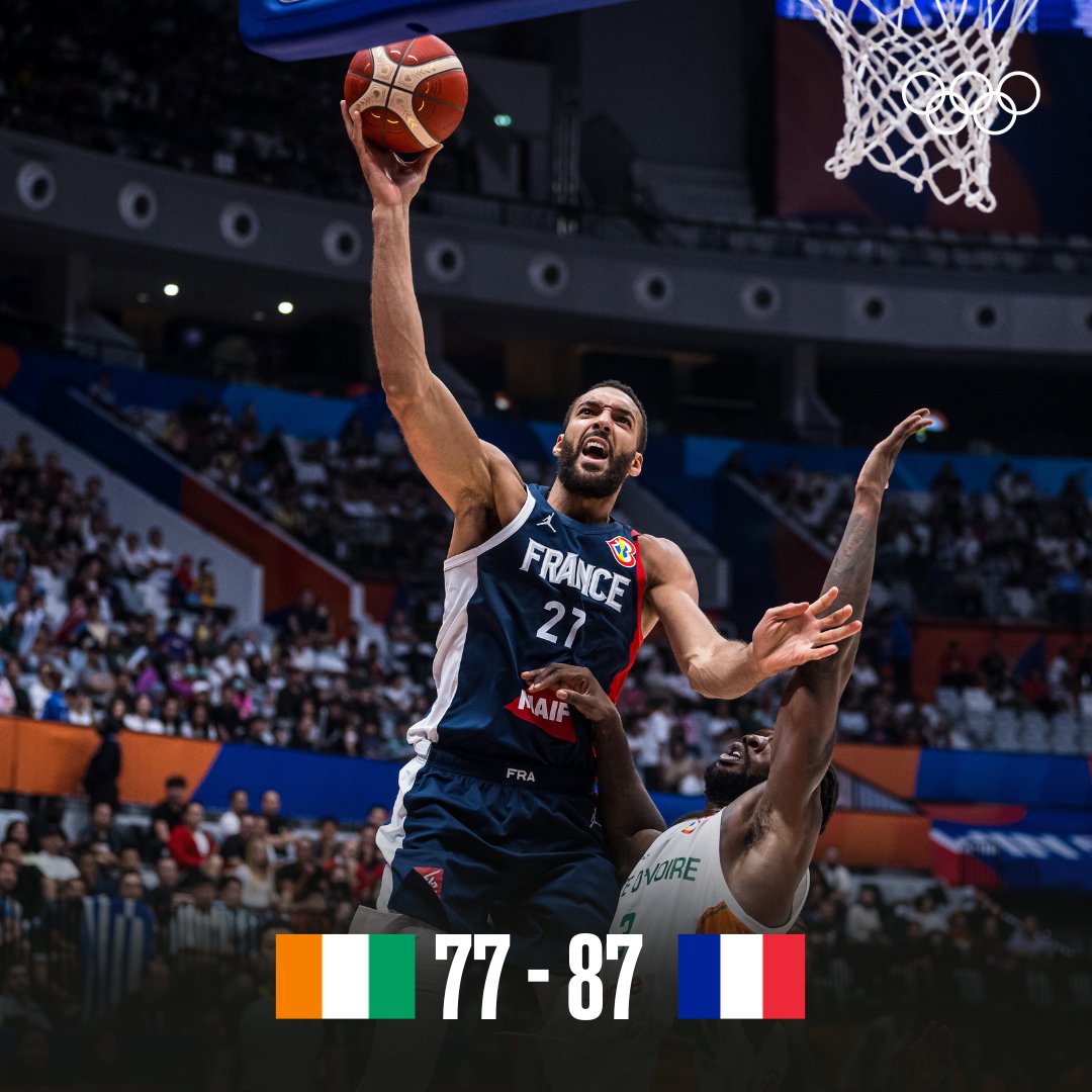 Olympics's tweet photo. @FIBA @FIBAWC @basketfinland @SSBFed @TallBlacks France close out their World Cup campaign with a victory against Cote d'Ivoire.

As the host country for next year's Olympic Games, they are already one of next year's tournament's 12 teams.

📸 - @FIBA 

#WinForFrance | #WinForAll https://t.co/WGwFYKhMhW