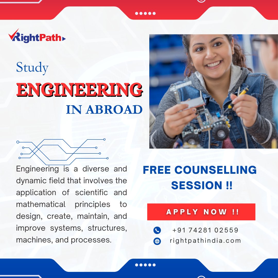 Thinking of studying engineering in abroad ? 👷✈️

We've got your back every step of the way 👍🎓

📞 Contact Us:- 7428102559
🌐 rightpathindia.com
📧 rightpath.delhi@gmail.com
.
.
.
#studyengineeringabroad
#studyabroad2023
#educationabroad
#foreigneducationconsultant
#apply
