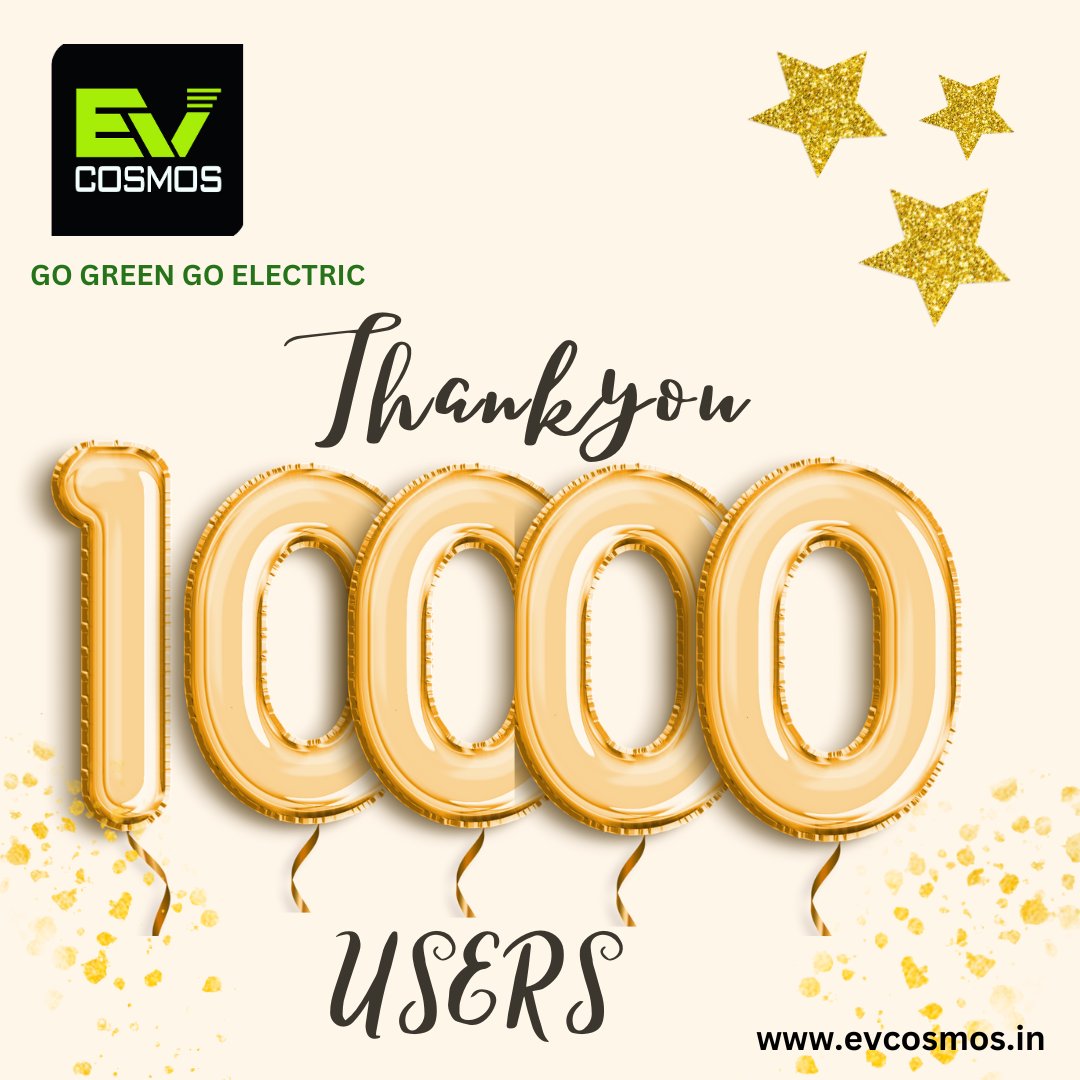 #evcosmos #gogreengoelectric #electricvehicles #10000users #thankyou #evcharging  #ev #10kuserscomplete #Celebrations #users #evcosmos