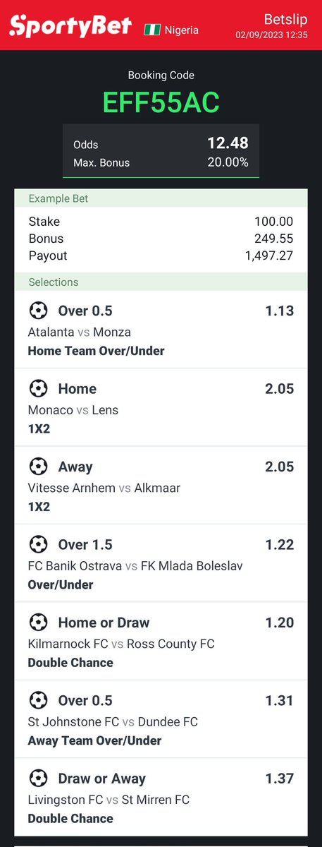 SamtexTips's tweet image. Let's feast on this 12 odds banker for the day 

EFF55AC

Stake &amp;amp; Win 💯
