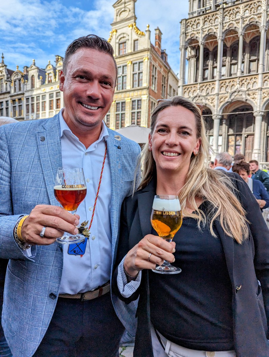 Greetings from #BBW23! Brouwerij Cornelissen's head of export Mike Wildemeersch and <a href="/Regal_Wine/">Regal Wine Imports</a>'s Rebecca Gordon enjoying the 2023 Best Belgian Blonde Ale Cister, cheers!