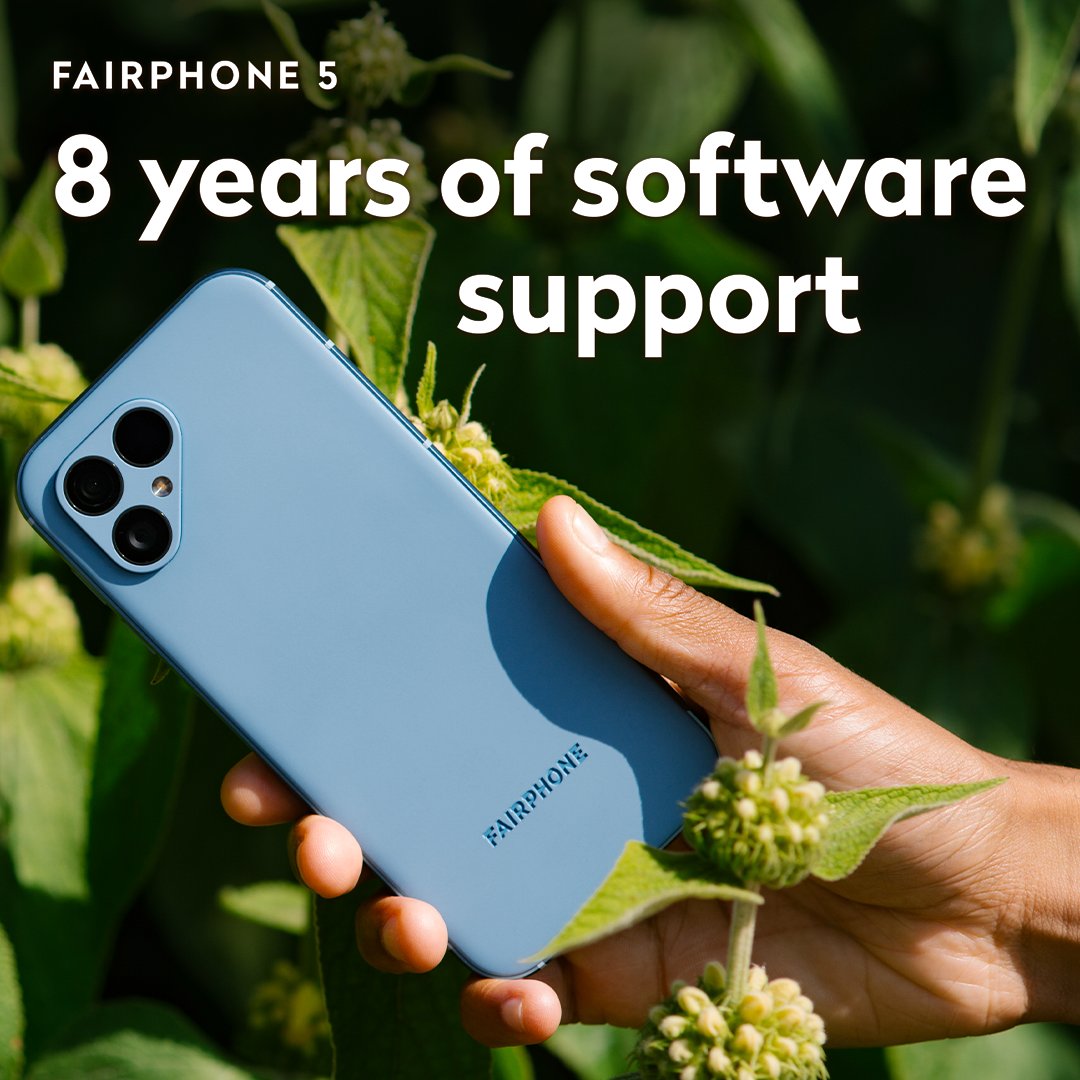 Fairphone's tweet photo. Fairphone 5 is designed to be with you for a looooooooong time. 

 ✨ With a 5-year warranty and 8 years of software support from launch! 

📱 The @Qualcomm QCM6490 processor is one of the key ingredients that allow us to offer long-lasting performance.

#Fairphone5  #Qualcomm https://t.co/qBaKE2RBdh