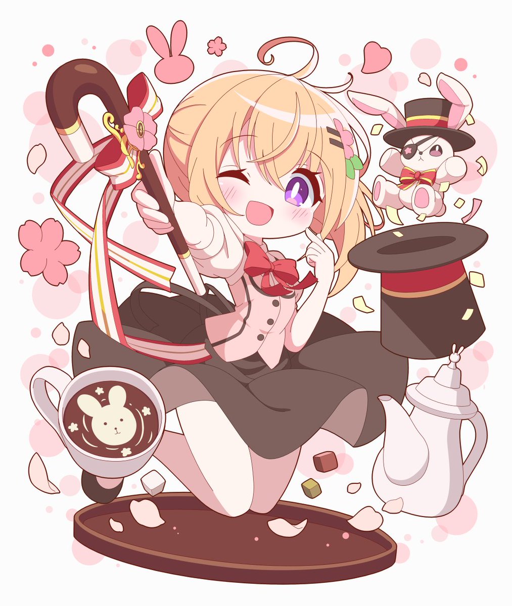 hoto cocoa 1girl one eye closed purple eyes skirt smile solo hat  illustration images