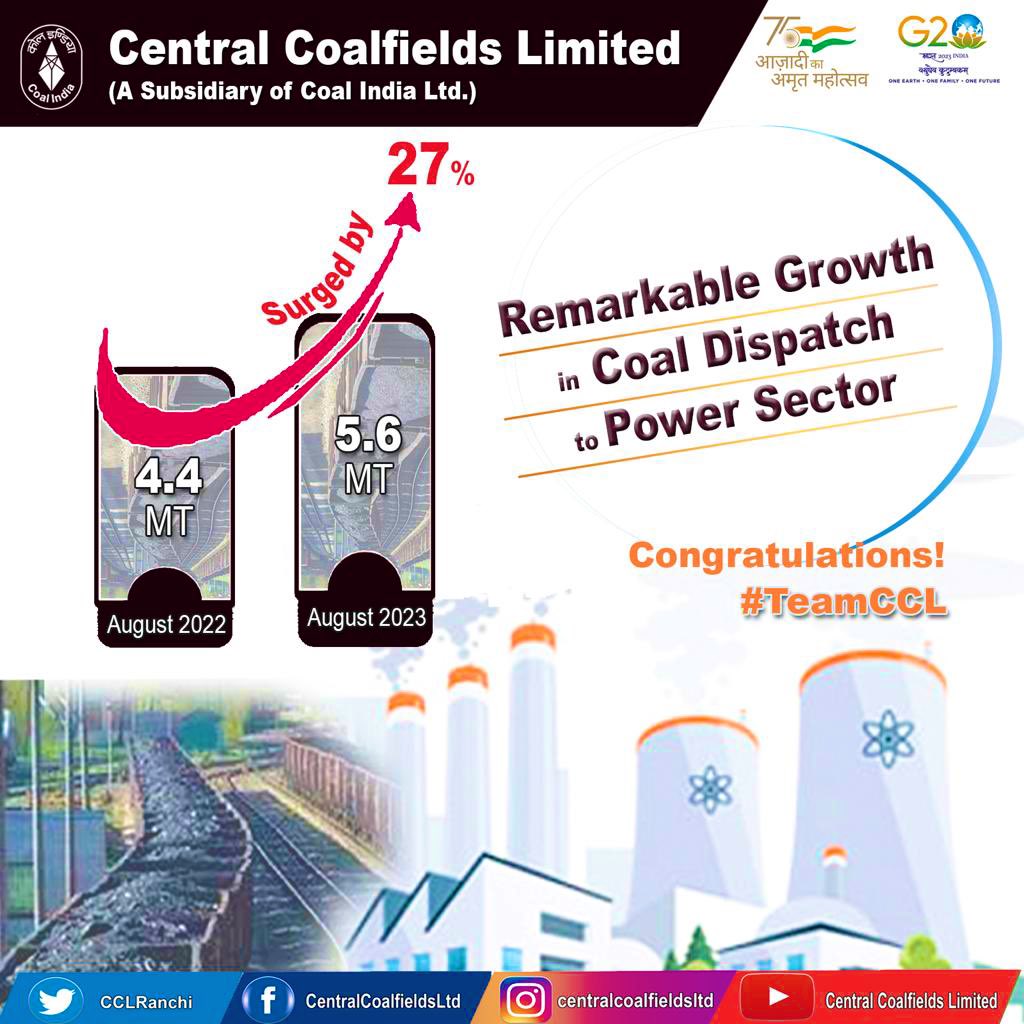 CCL's commitment to powering the Nation shines brightly. 

In August '23, our offtake to the power sector surged to 5.6 MT, a remarkable 27% increase compared to Aug '22's 4.4 MT.  

We're dedicated to fulfilling the energy demands of the Nation.