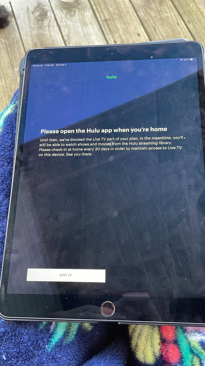 heels_lets_go's tweet photo. @hulu_support pay a lot of money for Hulu to go away for the weekend and expecting to watch live on my iPad to get this. Is there any way around this???!!! https://t.co/hpA71Mvks7