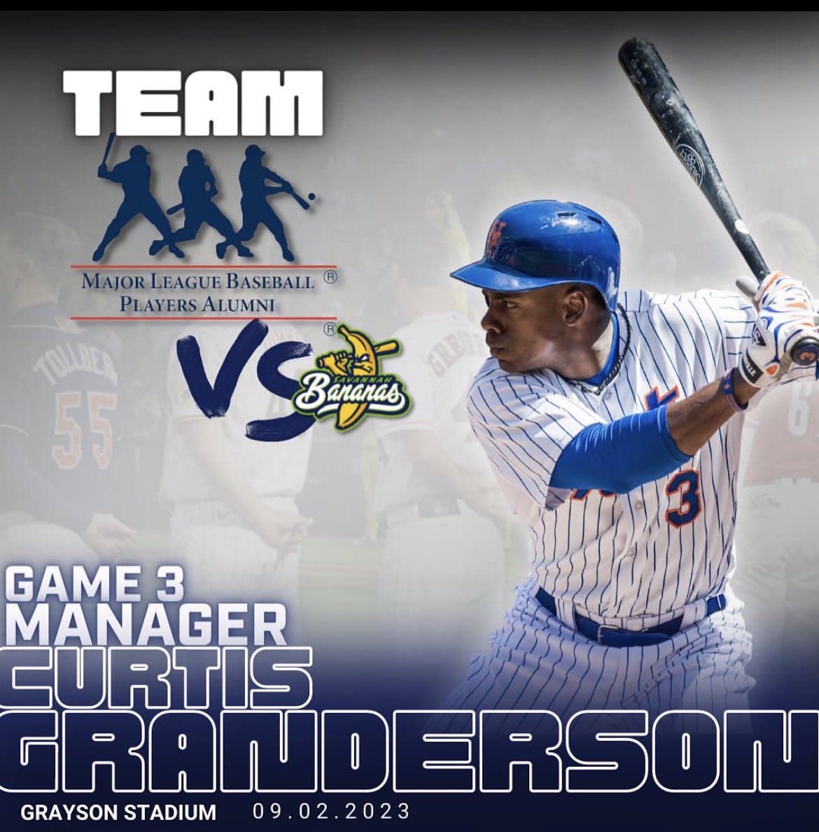 cgrand3's tweet photo. I’ll be making my managerial debut tonight for the @MLBPAA against the @TheSavBananas 

Check it out, it should be a fun night! 

🍌⚾️ https://t.co/8KjASNZ6eQ