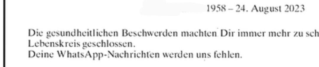 Ckaoscloudy's tweet photo. Todesanzeigen im Whatsapp-Zeitalter. https://t.co/XuW8f2xs7y