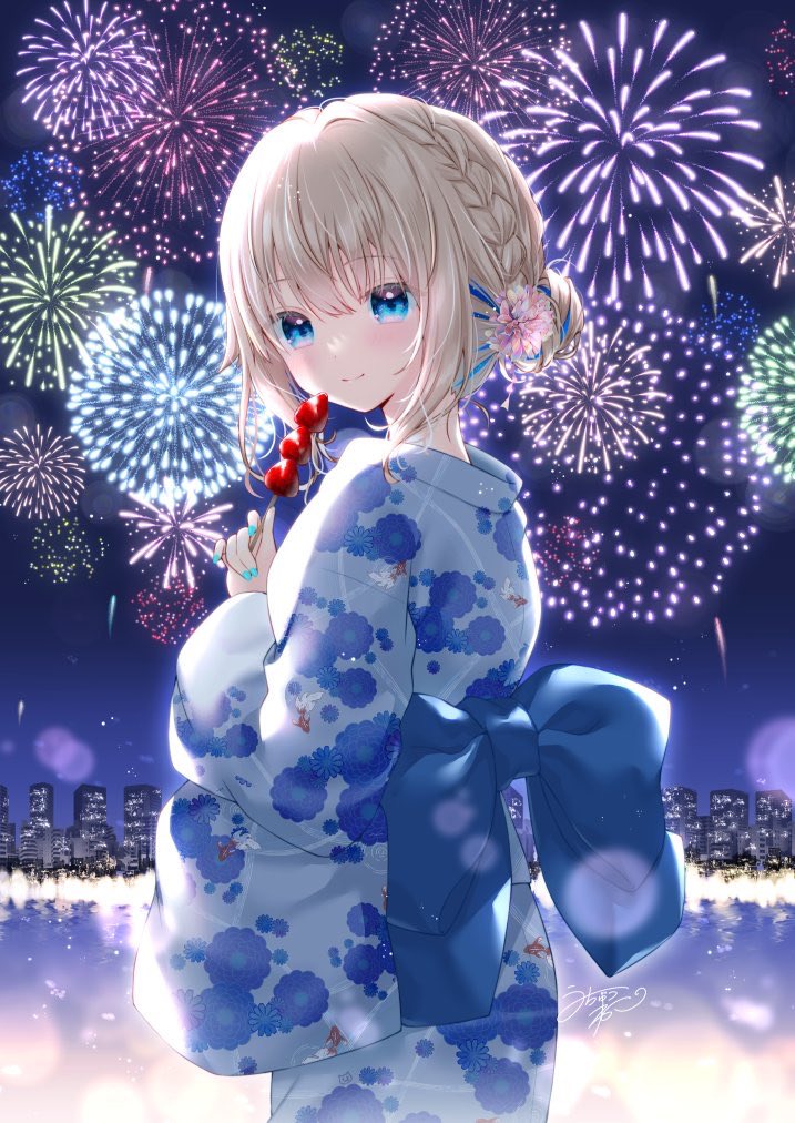 「今年の夏は水着、ひまわり白ワンピ、浴衣全部描けたから満足! 」|うちゅうねこ🛸のイラスト