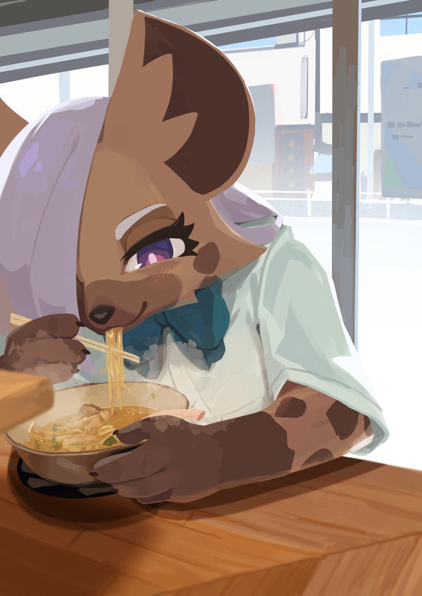 1girl solo eating food noodles furry furry female  illustration images