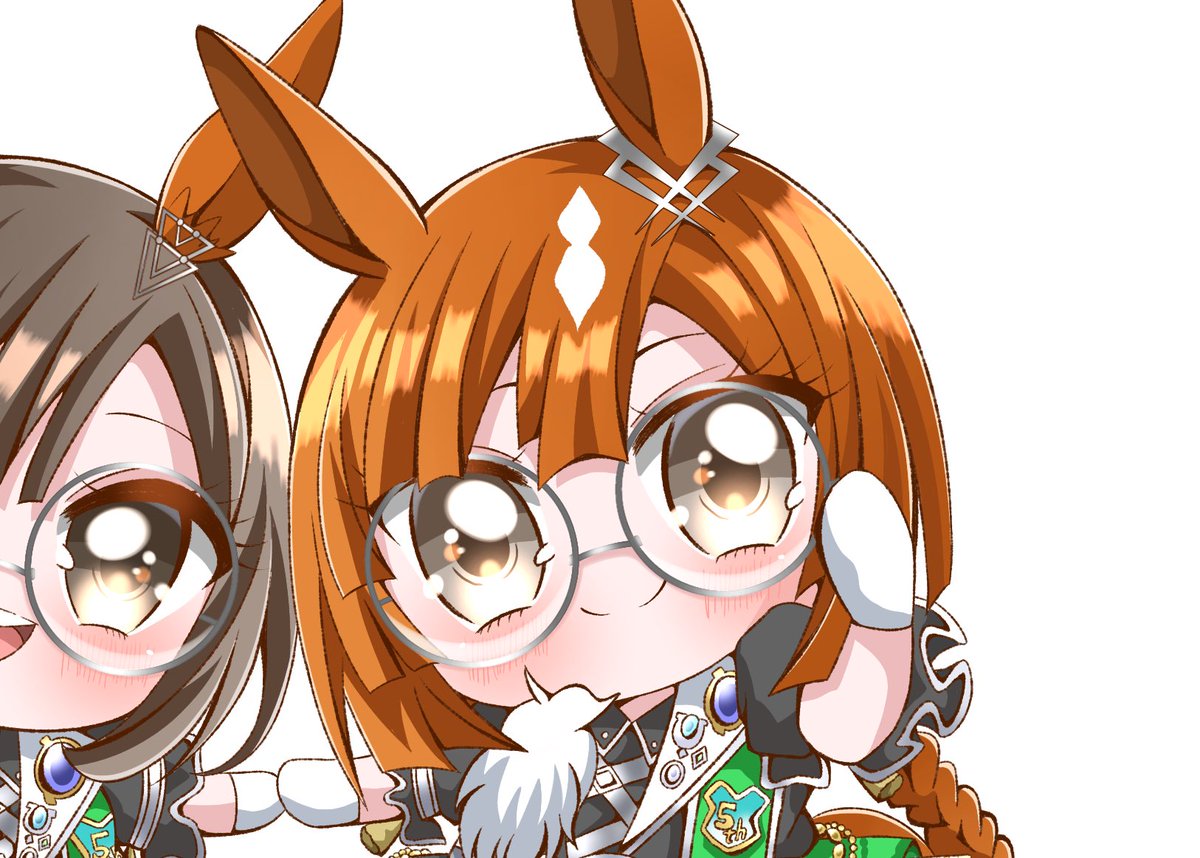 multiple girls round eyewear animal ears 2girls glasses horse ears chibi  illustration images