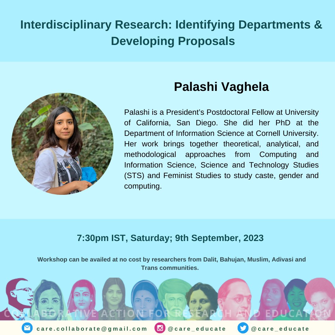 care_educate's tweet photo. Registrations open now for session one of c.a.r.e workshop series: From Research to Publication. 

Session1: Interdisciplinary Research: Identifying Departments &amp;  Developing Proposals
When: 9th Sept 2023, 7:30pm IST, 
Where: Zoom
Registration Link: https://t.co/MQiv8m1HQY https://t.co/5I1xDq4TJf