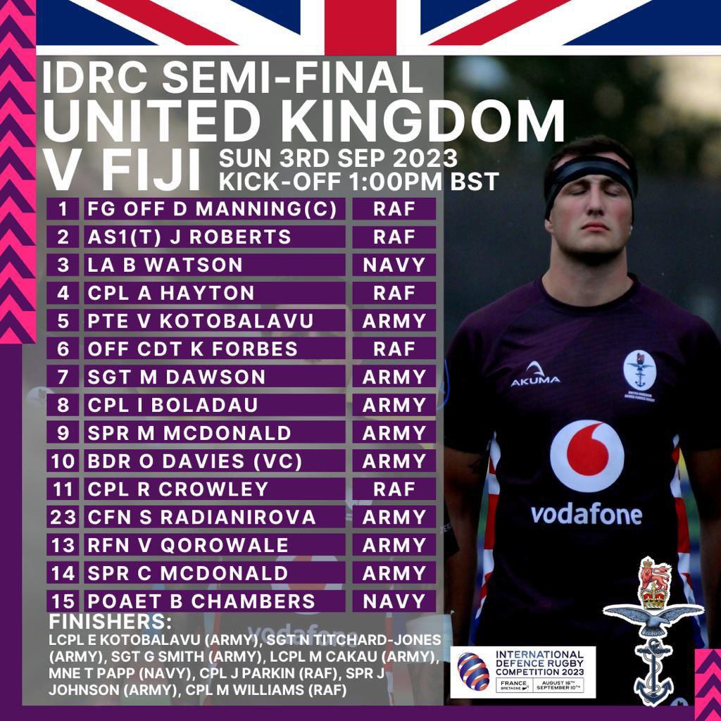 UK Armed Forces Rugby (@ukafrugby) on Twitter photo Tomorrow, 1pm (UK time), UK Armed Forces Rugby faces Fiji in <a href="/W_D_R_2023/">World Defence Rugby 2023</a> semi-final. Tune in live on <a href="/ForcesNews/">BFBS Forces News</a> YouTube, both teams battling for a final spot against New Zealand/France winner. ๐๐ฌ๐ง๐ซ๐ฏ #IDRC2023 #UKAFRugby #12๐๐ Tomorrow, 1pm (UK time), UK Armed Forces Rugby faces Fiji in <a href="/W_D_R_2023/">World Defence Rugby 2023</a> semi-final. Tune in live on <a href="/ForcesNews/">BFBS Forces News</a> YouTube, both teams battling for a final spot against New Zealand/France winner. ๐๐ฌ๐ง๐ซ๐ฏ #IDRC2023 #UKAFRugby #12๐๐