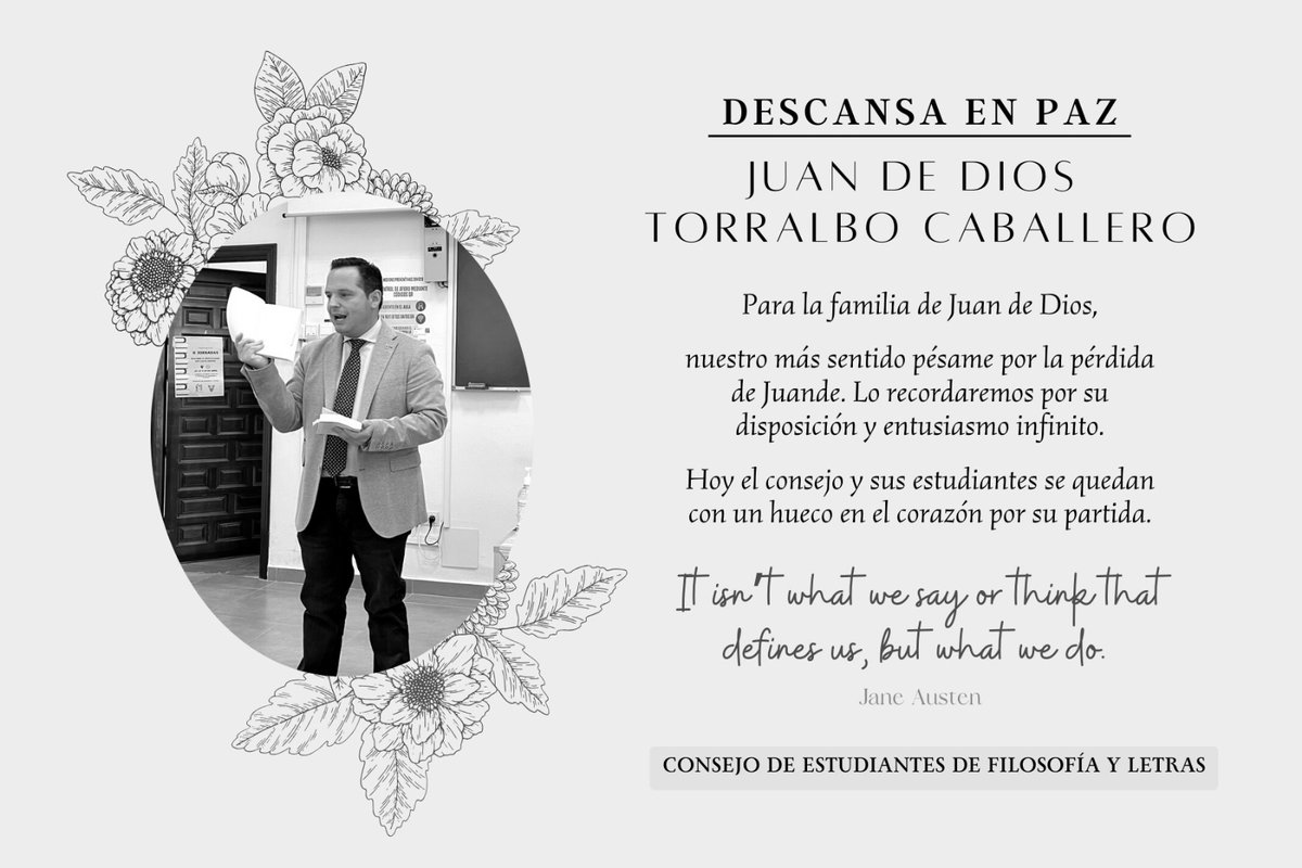 Coesfilo's tweet photo. Hoy es un día triste para @ucoletras, ya que pierde a uno de sus mejores docentes y personas. Descansa en paz Juan de Dios 🕊️ https://t.co/J8JavHp6hq