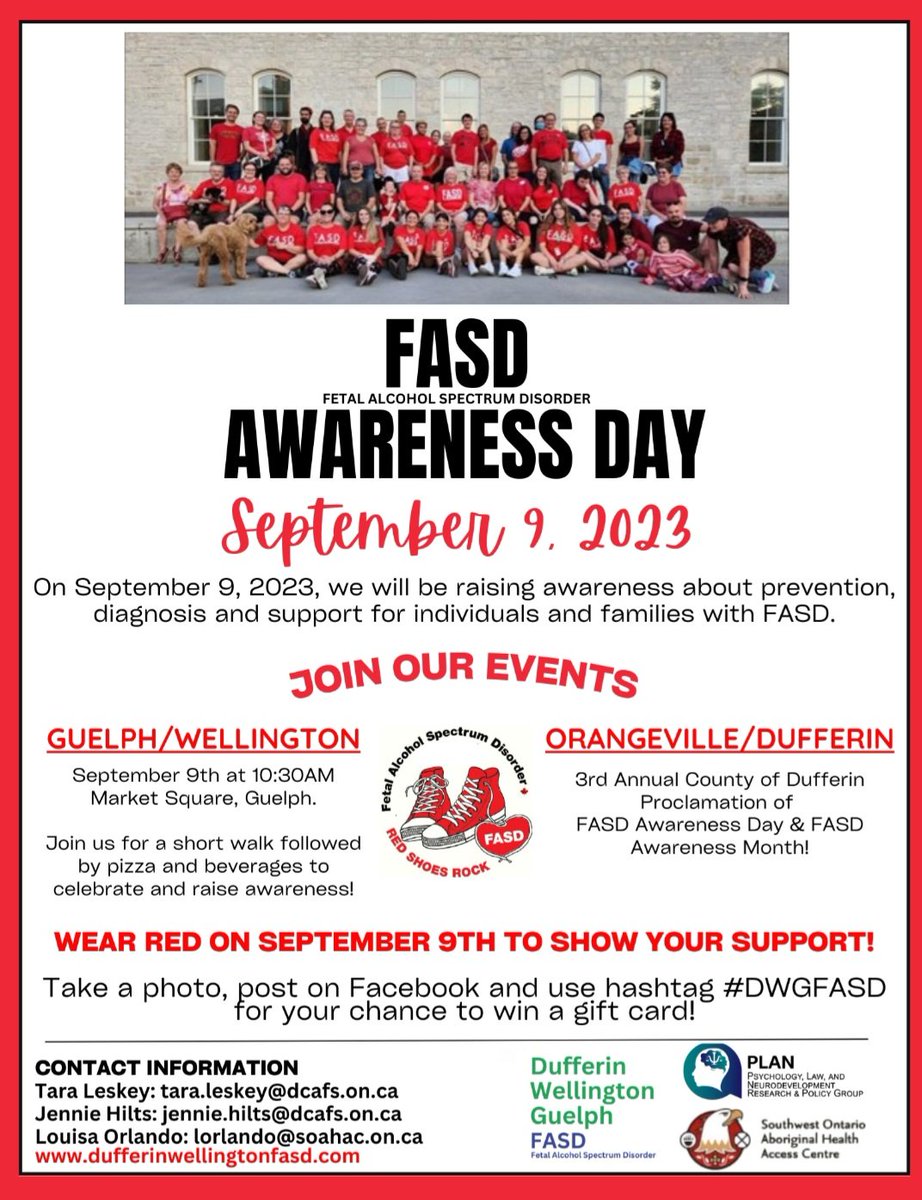 <a href="/ugdsb/">Upper Grand DSB</a> <a href="/CMHAWW/">CMHA WW</a> <a href="/WDGPublicHealth/">WDG Public Health</a> @WGDrugStrategy
#FASDDay is September 9th! Our community will be rocking their red shoes to raise awareness of fetal alcohol spectrum disorder (FASD). Will you join us? #DWGFASD