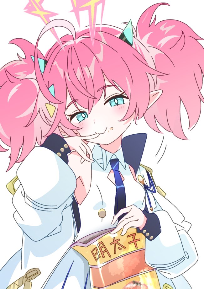 1girl halo pink hair food twintails solo pointy ears  illustration images