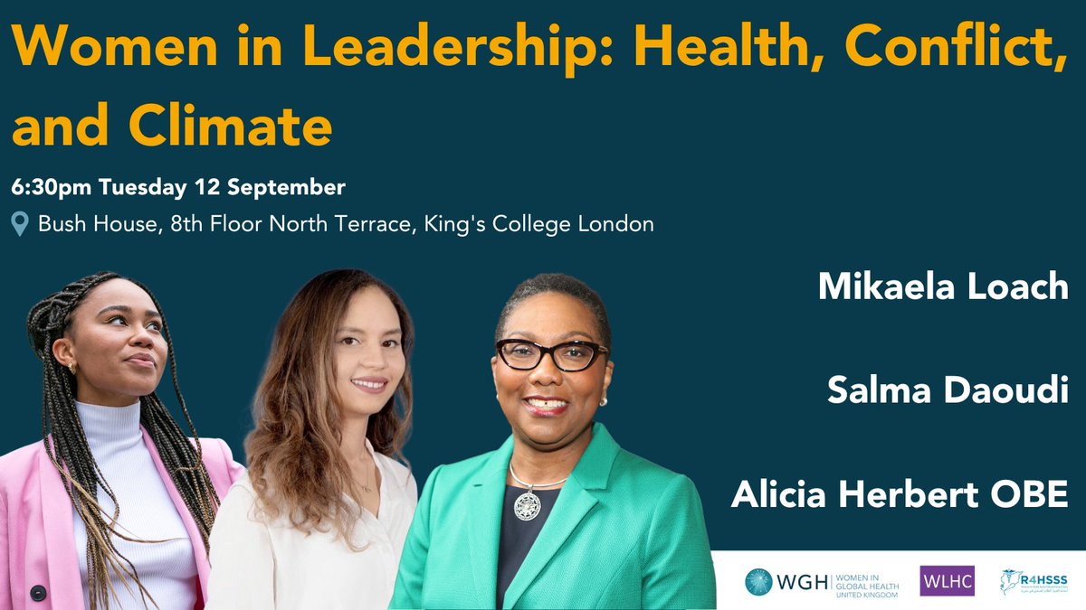 Don't miss our first in-person event with <a href="/WLHC_/">Women Leaders in Health and Conflict</a> and we're thrilled to be joined by these incredible women <a href="/salma_daoudi1/">Salma</a> <a href="/mikaelaloach/">Mikaela Loach - It’s Not That Radical 📖🇵🇸</a> <a href="/AliciaH_1/">Alicia Herbert OBE</a> 🤩

📅 6:30pm Tuesday 12 September 
📍Bush House, King's College London  

Register here: tinyurl.com/hw2ew3fc