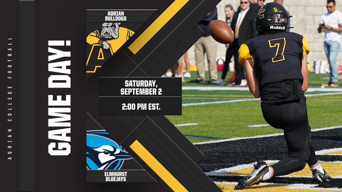 🚨GAMEDAY!🚨
🏈 <a href="/AdrianCollegeFB/">Adrian College Football</a> at Elmhurst
⏰ 2:00 PM EST.
📍 Elmhurst, Ill.
📺bit.ly/3YXzQRH
📊bit.ly/3Z7Lf1q
📻bit.ly/3Z3rcRq

#d3fb #d3football #GDTBAB