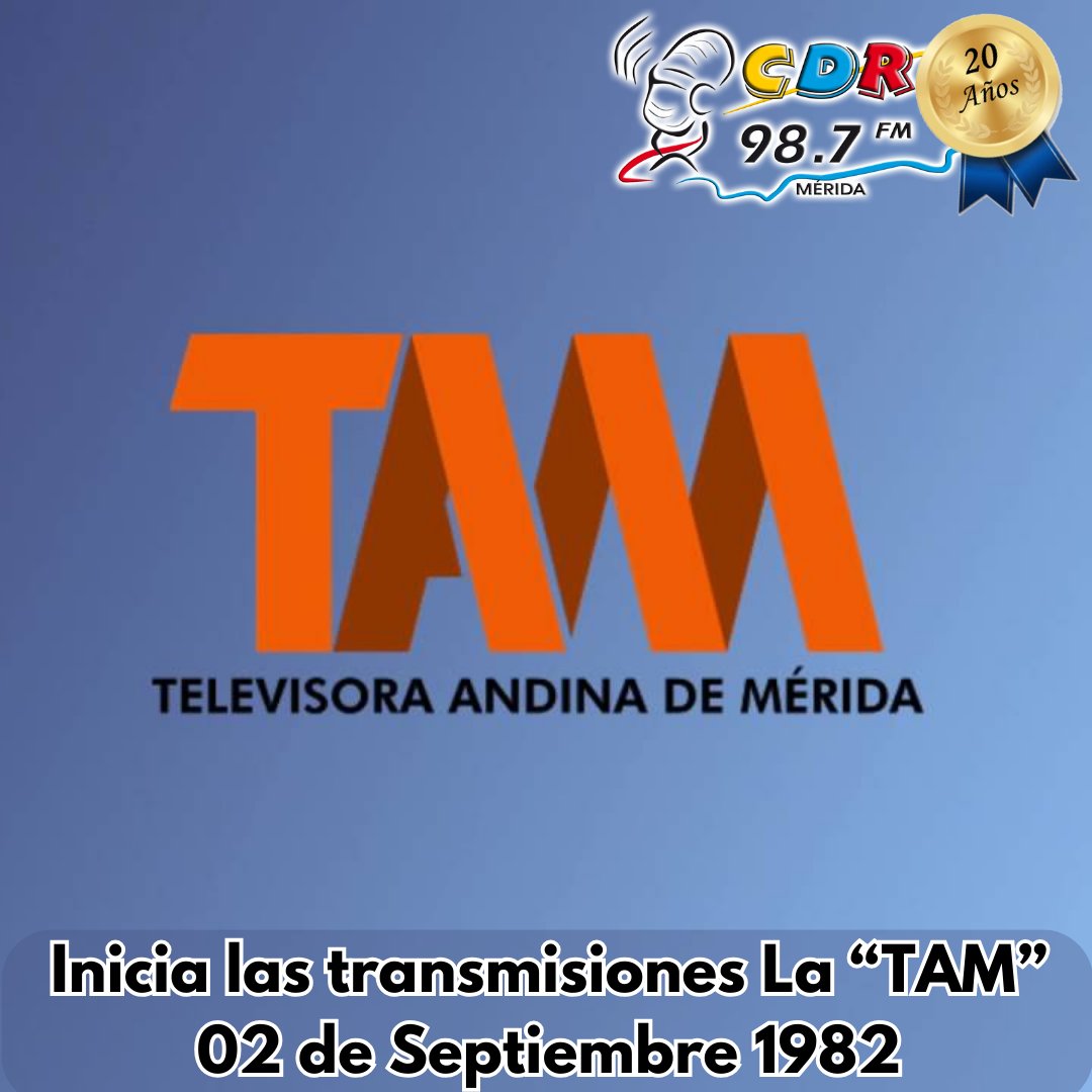 Televisora Andina de Mérida (TAM) es un canal de televisión regional privado con sede en la ciudad de Mérida ubicada en la Región de Los Andes Venezolanos. Inicia sus transmisiones el #02sept de 1982. #cdr987fm #tamMerida
<a href="/TamMerida/">TAM</a>