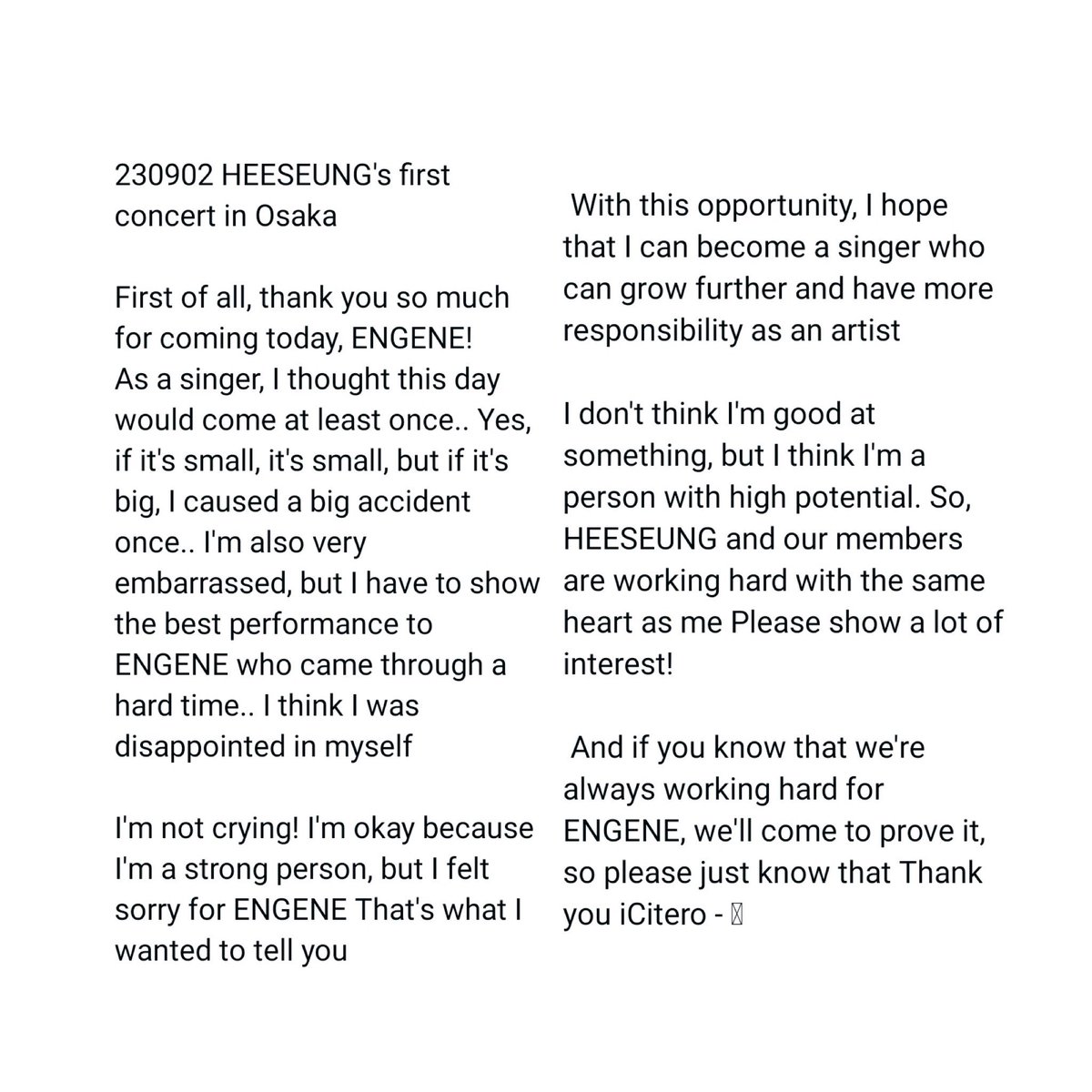 Oh no Bambi. 🥺 You've consistently shown that you're an incredibly talented artist, and it would take more than a minor mistake to diminish that. YOU DID WELL AS ALWAYS. I love you deeply, my ACE! 🩵

#ENHYPEN #HEESEUNG #FATE_IN_OSAKA