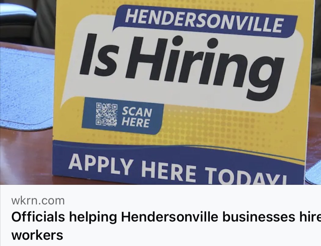 Media publicity is starting! Hendersonville Is Hiring is underway! Get your jobs openings on Hendersonvilleishiring.com now and pick up your Free resource kit. Thanks WKRN News 2 for helping us get people back to work! wkrn.com/news/local-new…