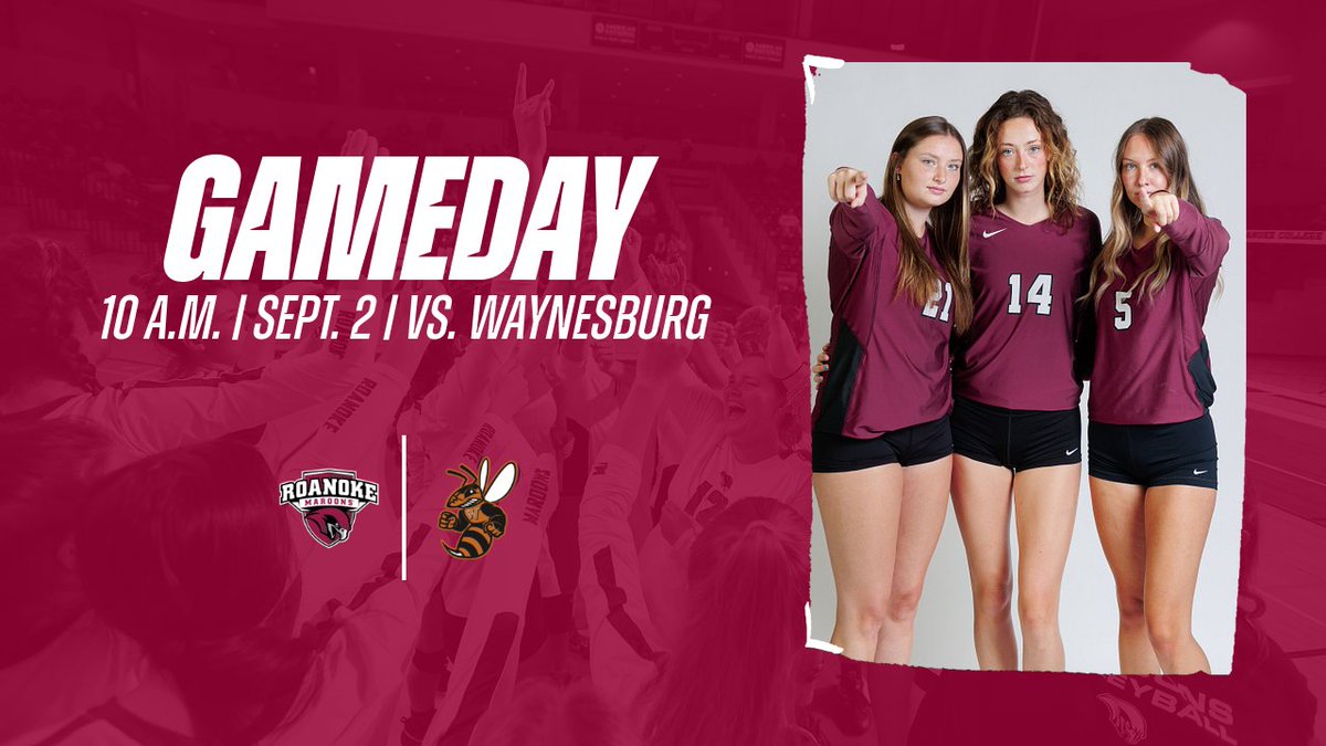 RCmaroons's tweet photo. IT'S GAME DAY! Your @RoanokeVB team is on Day 2 of the Cougar Classic and has a pair of contests against Waynesburg  and Bob Jones! #GoNoke

🏐➡️ Cougar Classic
⌚️ 10 am/ 2 p.m.
📍 Danville, Va.
📺📊 Links on https://t.co/BPXz6Ezqw2 https://t.co/uELPrXWAuT