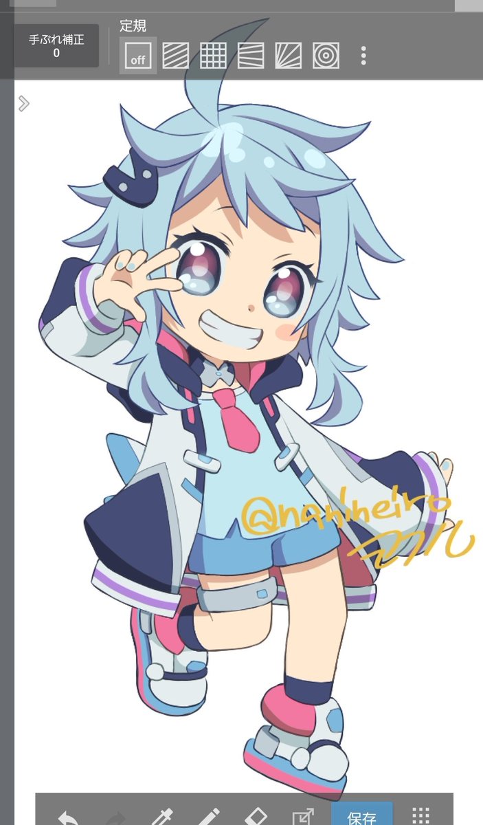 1girl smile solo chibi v necktie blue hair  illustration images