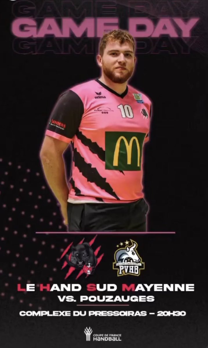 GAME DAY 

⏰ 20h00
📍 Salle du Pressoiras <a href="/chateau_gontier/">Château-Gontier</a> 

Ouverture des portes à la 19h00 
Buvette et petite restauration sur place 

<a href="/ffhandball/">FFHandball</a> <a href="/lhuisserie/">L'Huisserie</a>